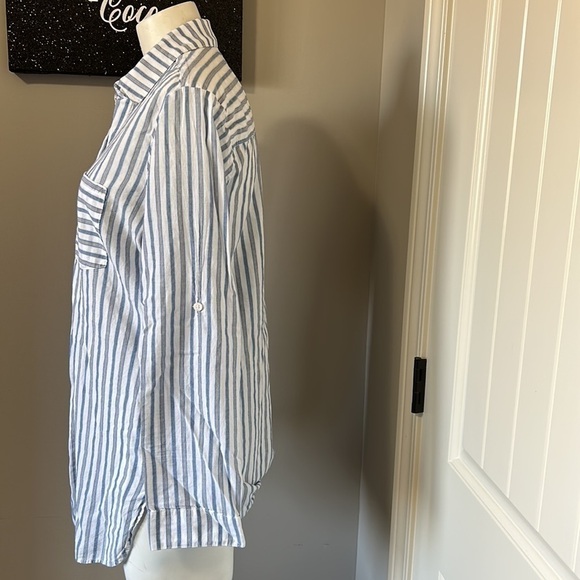 Tommy Bahama Ticking Stripe Boyfriend Shirt Womens Button Front Sz M - Picture 6 of 9